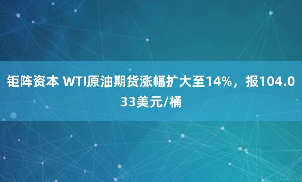 钜阵资本 WTI原油期货涨幅扩大至14%，报104.033美元/桶