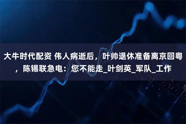 大牛时代配资 伟人病逝后，叶帅退休准备离京回粤，陈锡联急电：您不能走_叶剑英_军队_工作