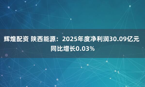 辉煌配资 陕西能源：2025年度净利润30.09亿元 同比增长0.03%